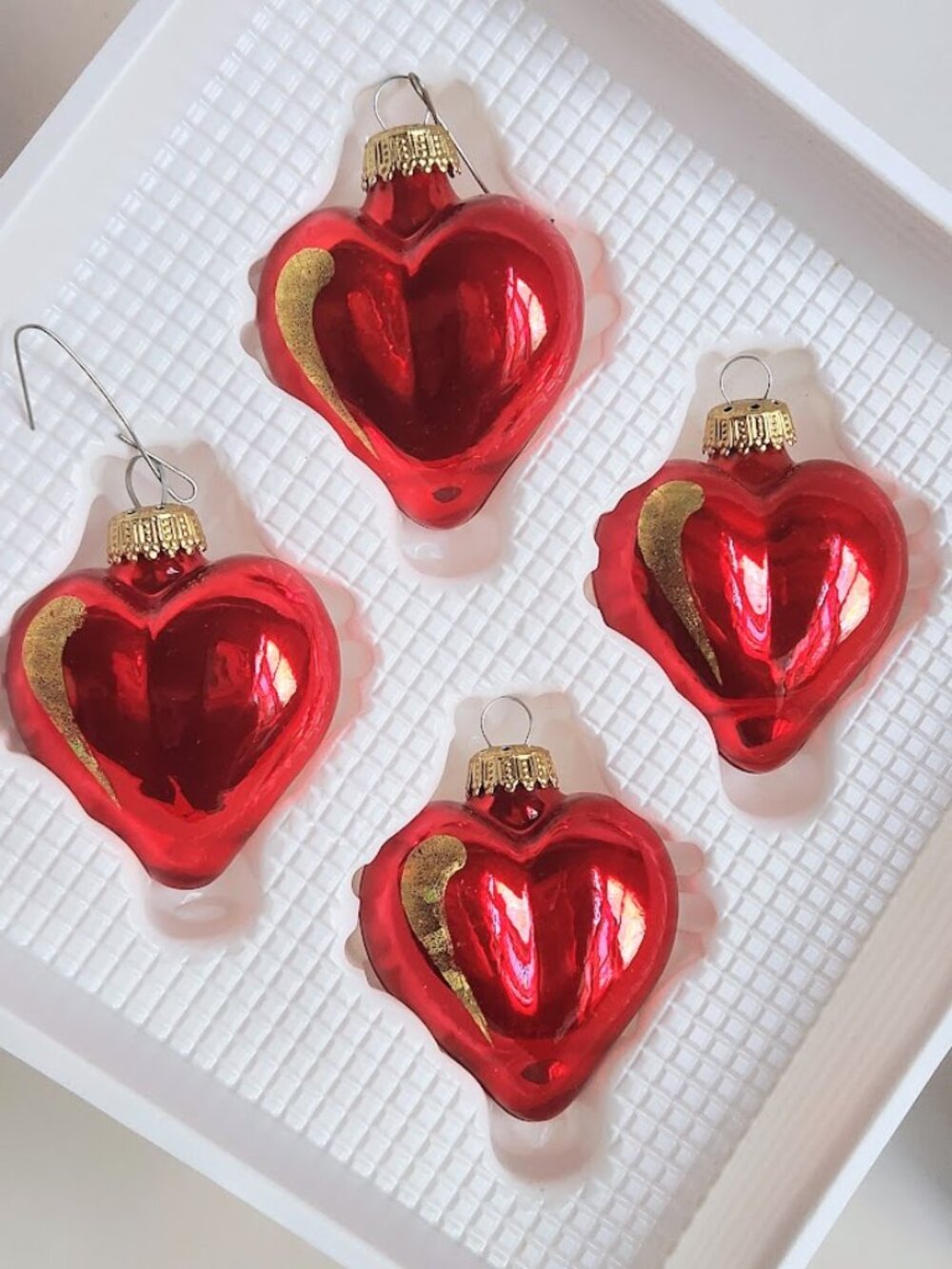 4 Christmas by Krebs Heart Shaped Glass Christmas Ornaments